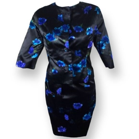 MATSUKO BLACK AND BLUE FLORAL DRESS SET SZ.0-2 EUC - Picture 5 of 9